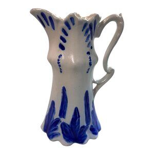 Colonial Mold Pitcher 108 Antique White Flow Blue Drip Floral Coffee Pot Vase